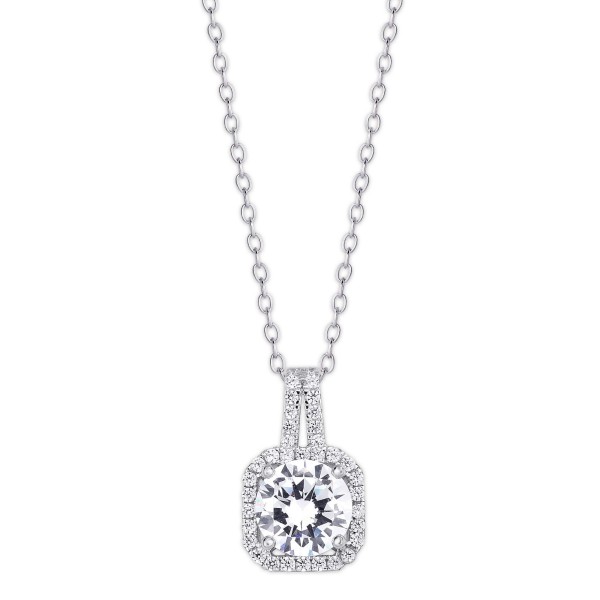 Cubic Zirconia Drop Cushion Pendant Necklace in Silver Plate