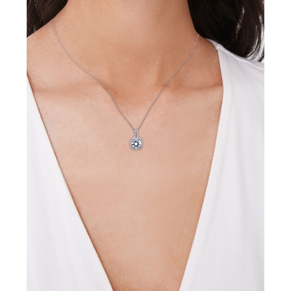 Cubic Zirconia Drop Cushion Pendant Necklace in Silver Plate