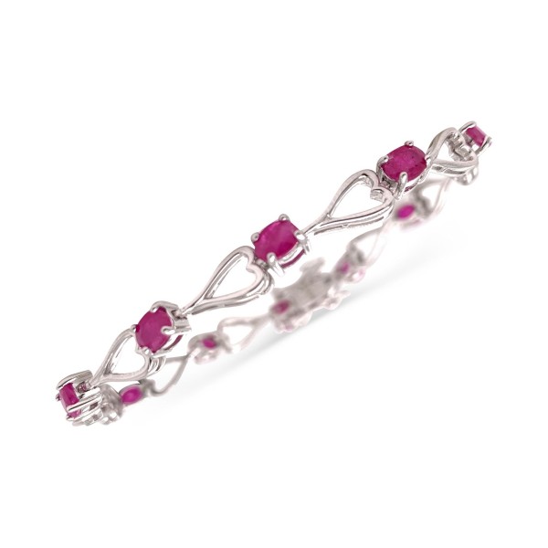 Ruby Heart Link Bracelet (6 ct) in Sterling Silver