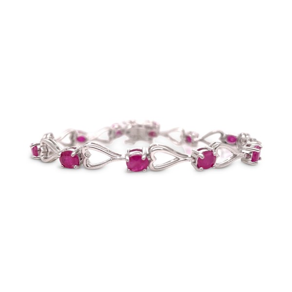 Ruby Heart Link Bracelet (6 ct) in Sterling Silver